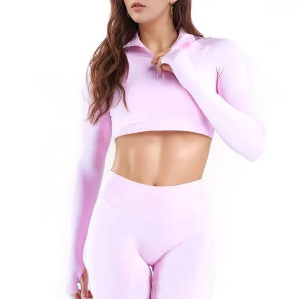 Top SculptFit Zip - Crop Top Deportivo De Manga Larga Con Media Cremallera