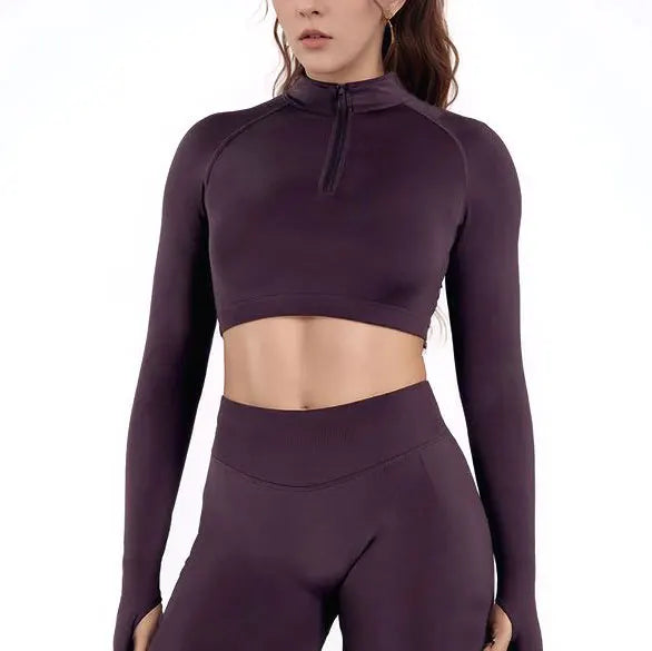 Top SculptFit Zip - Crop Top Deportivo De Manga Larga Con Media Cremallera