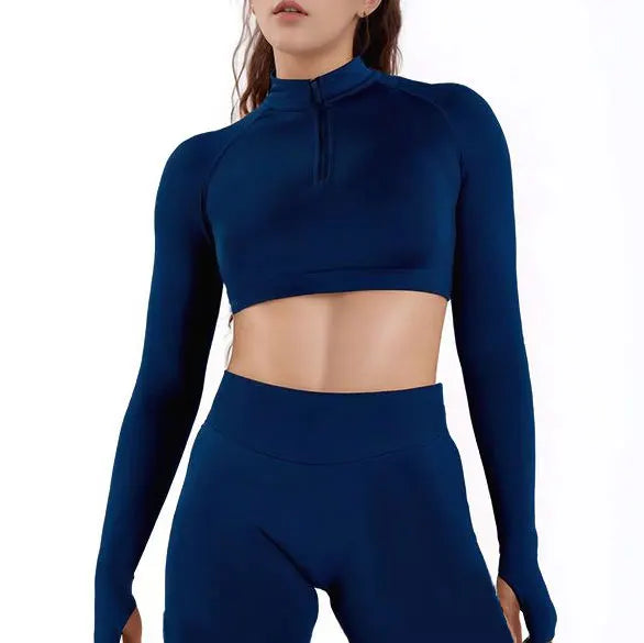 Top SculptFit Zip - Crop Top Deportivo De Manga Larga Con Media Cremallera