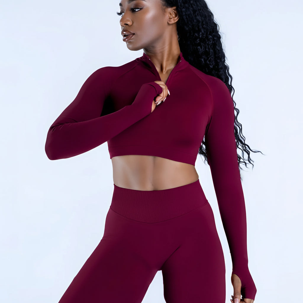 Top SculptFit Zip - Crop Top Deportivo De Manga Larga Con Media Cremallera