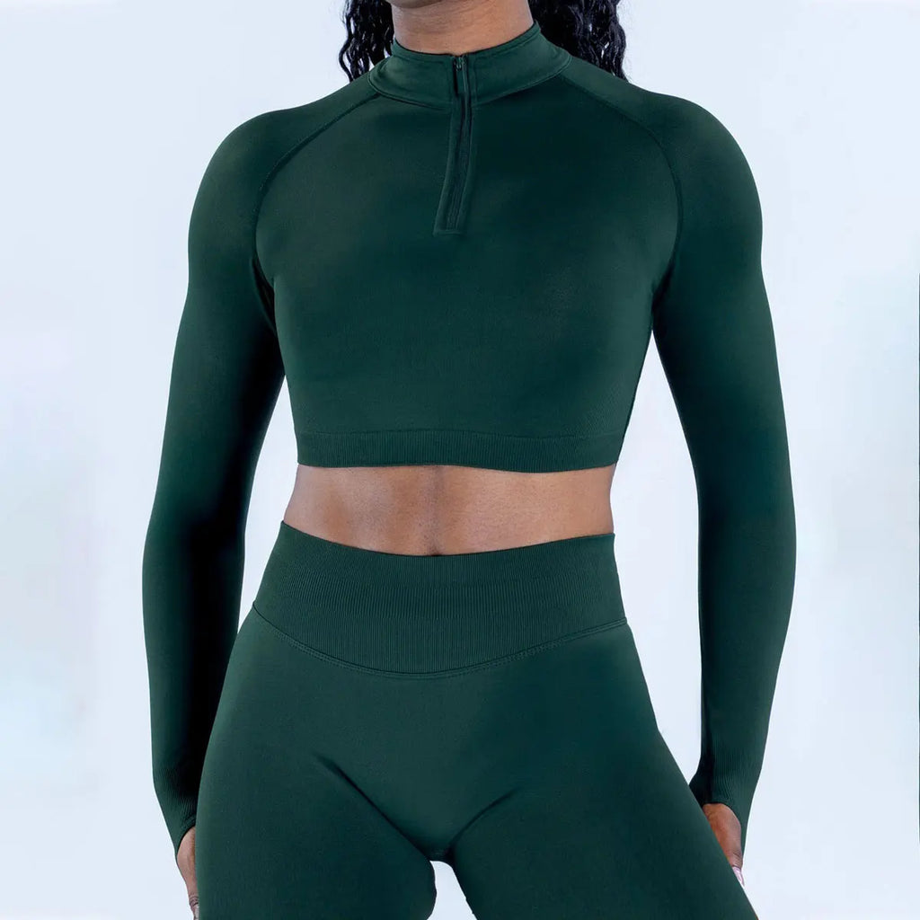 Top SculptFit Zip - Crop Top Deportivo De Manga Larga Con Media Cremallera