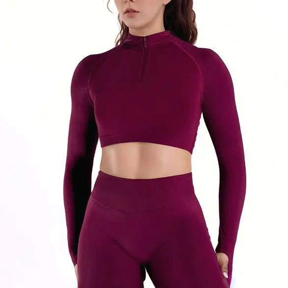 Top SculptFit Zip - Crop Top Deportivo De Manga Larga Con Media Cremallera